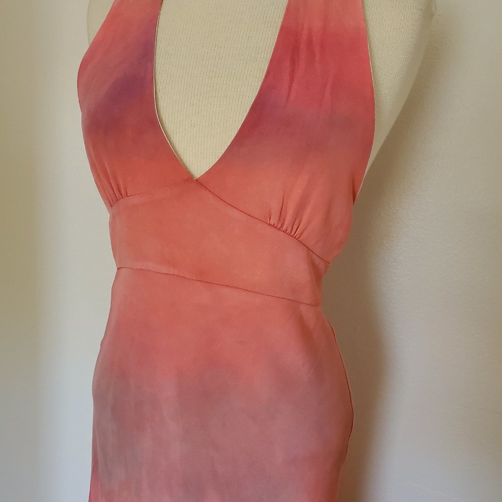 NEW Silk Short midi halter maxi Dress bridesmaid party tie dyed painted blue red - Picture 7 of 9